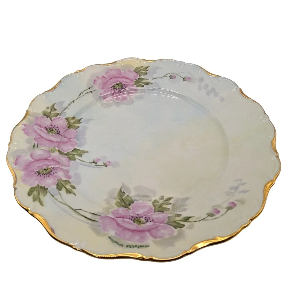 Seltmann Weiden Dinner Plate Floral Hand Painted‎ Bavaria West Germany Signed